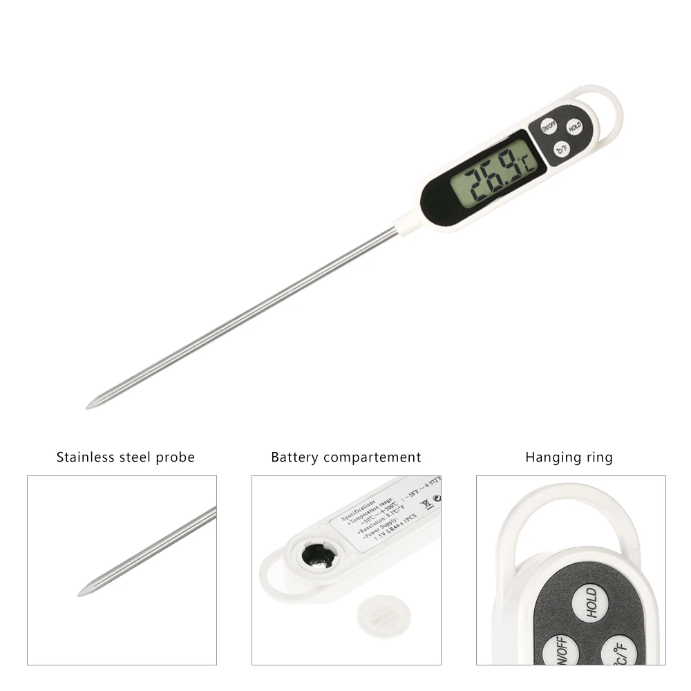 

LCD Digital Mini Thermometer Probe -50C~300C BBQ Meat Food Cooking Temperature Tester C/F Data Hold Function
