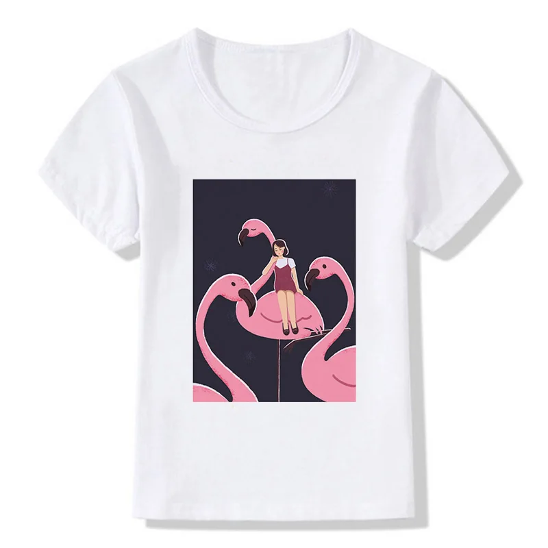 Новая летняя футболка для мальчиков детские фламинго с короткими рукавами и