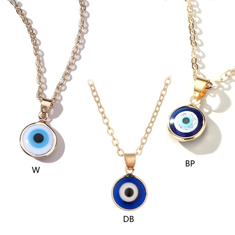 

New Trendy Demon Eye Necklace European and American Golden Chain Turkey Blue Eye Round Drop Shape Necklace for Women