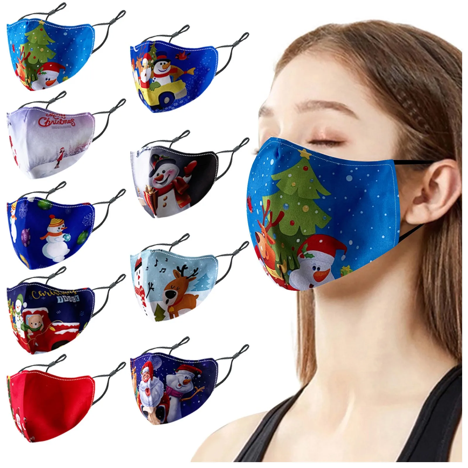 

1pc Christmas Cover Stretchy Mask Reusable Washable Safety maske PM2.5 dustproof Earloop Breathable маска на рот