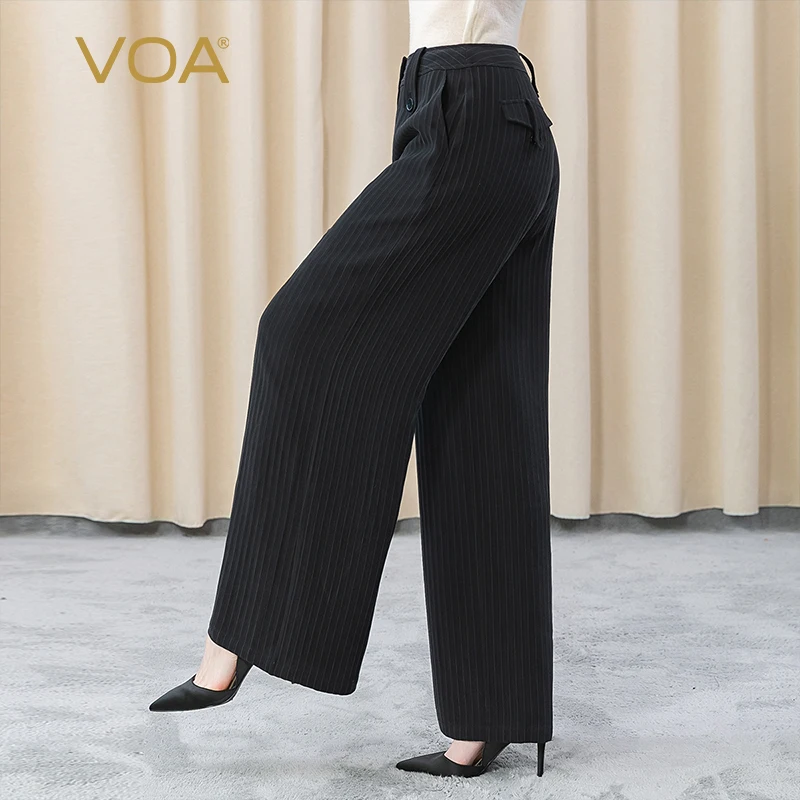 

VOA Silk Unbounded Black Stripes Heavy 46m/m Side Pocket Front and Rear Buttons Decorated with Natural Waist Trousers KE321