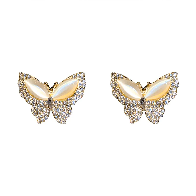 

LOVOACC Fairy Sparkly Rhinestone Opal Butterfly Earrings for Women Lady Bling Bling Simulating Wing Stud Earrings Luxury Jewelry
