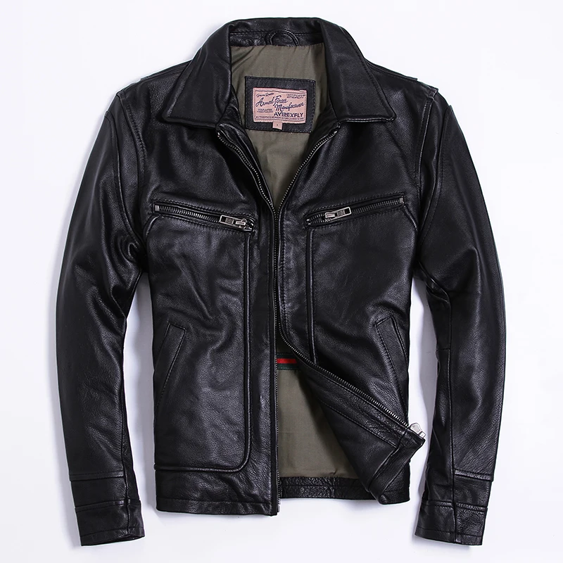 Приятное на AVIREX кожаная куртка для мужчин коричневый отдыха из воловьей кожи с