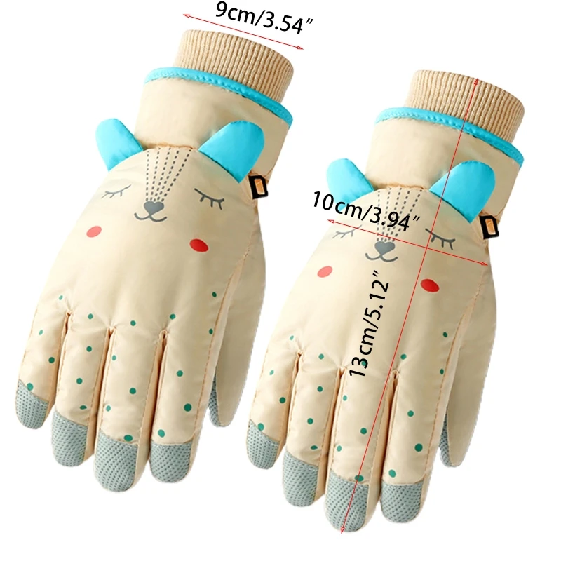 

Children Kids Winter Waterproof Snow Gloves Solid Color Cartoon Ears Thermal Insulated Windproof Sport Snowboard Ski Mittens