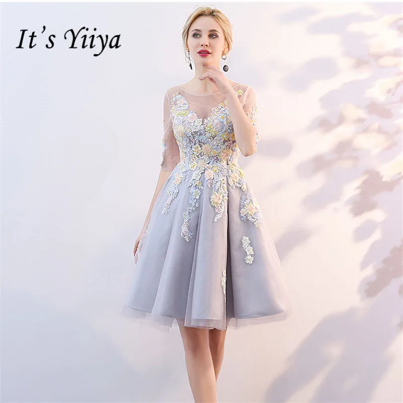 Женское платье подружки невесты It's Yiiya серое Элегантное без рукавов с круглым