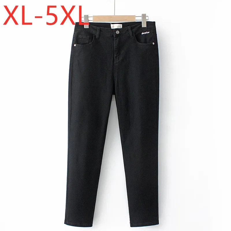 

New 2021 Ladies Spring Summer Plus Size Jeans For Women Large Slim Cotton Elastic Pocket Black Thin Trousers 3XL 4XL 5XL