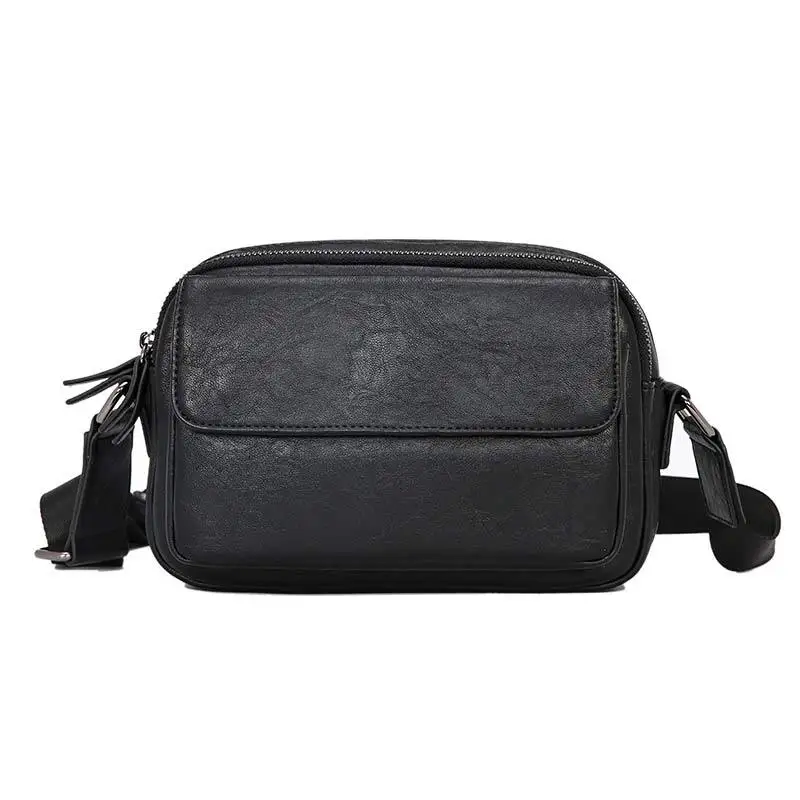 

New Casual Fashion Small Leather Men's Crossbody Bag Solid Black Shoulder Messenger Bag Casual Flip Man Bags Satchel