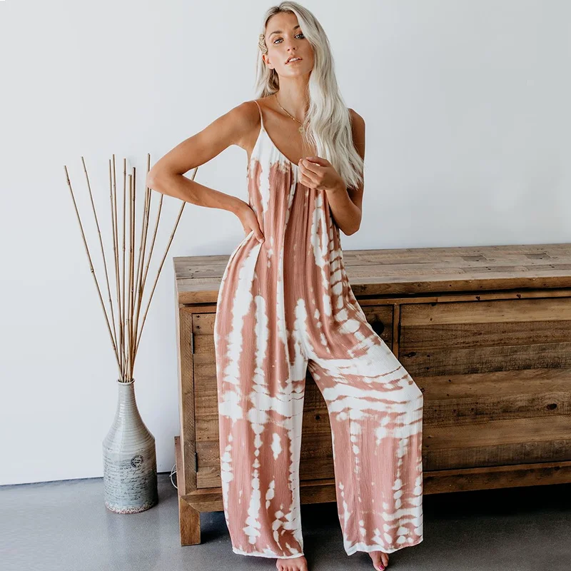 

Women Fashion Loose Jumpsuit Long Wide-Leg Pants Casual Pants Tie-Dye Pants