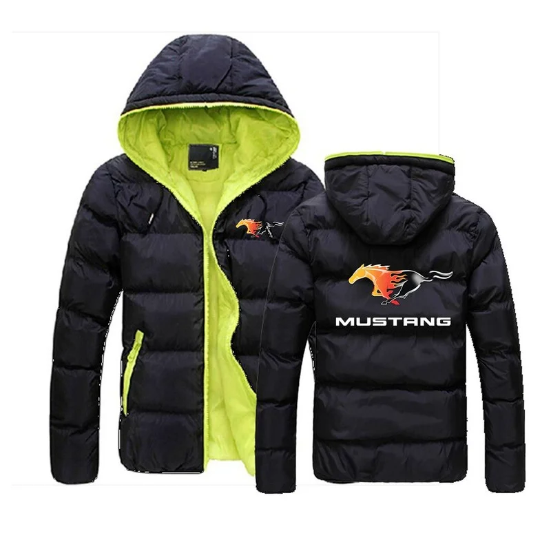 

Men's Spring Autumn New Mustang Car Logo Printing padded Warm Jackets Male Popular Zipper Fashion Hoodies Slim Coats