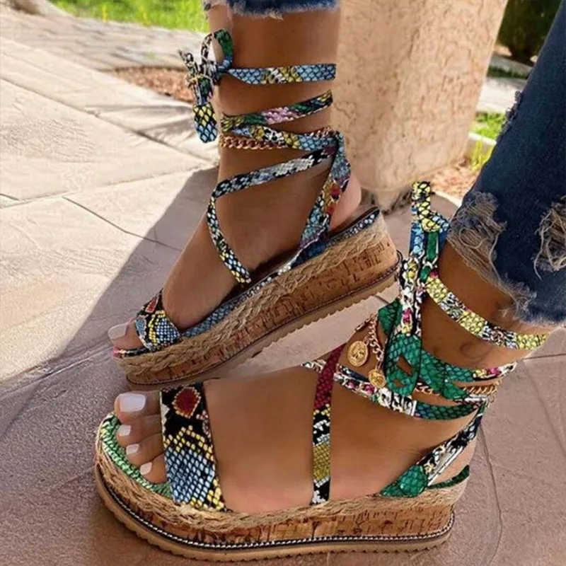 

2021 Woman Sandals Ladies Open Toe Serpentine Ankle Strap Platform Shoes Female Summer New Woman Fashion Casual Sandals Dropship