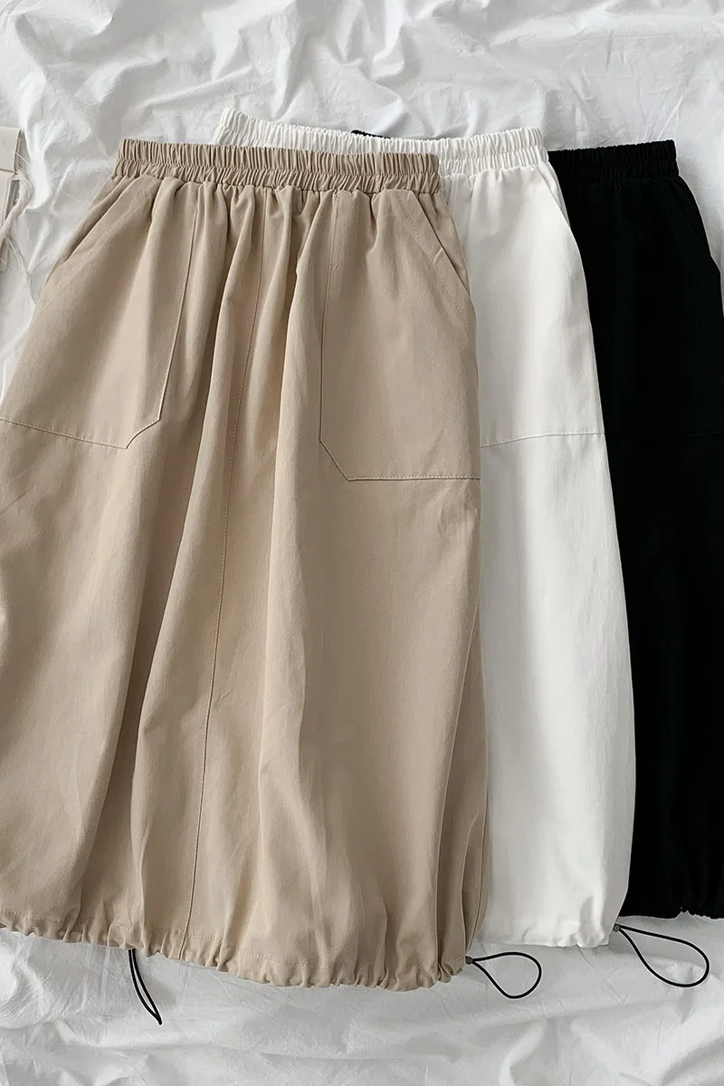 

Workwear skirts 2021 spring new women's Korean casual drawstring high waist mid-length A-line skirt