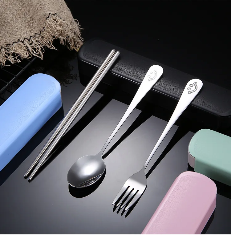 Portable Dinner Set Stainless Steel Tableware Chopsticks Fork Spoon Dinnerware For Kids School Cutlery Home Accessories | Дом и сад