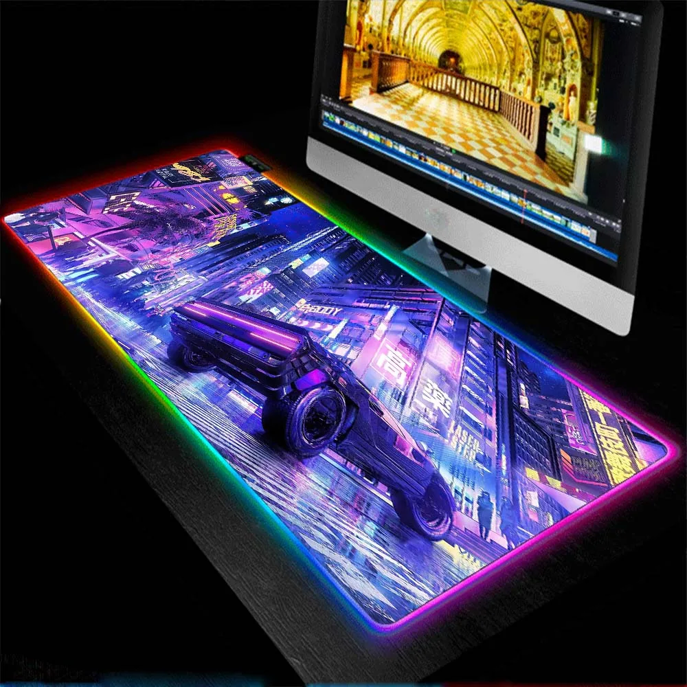 

Cool Car 2077 RGB Gaming Mouse Pad Luminous Colorful LED Mousepad XXL Gamer Interface USB Laptop Game Accessories Keyboard Pad