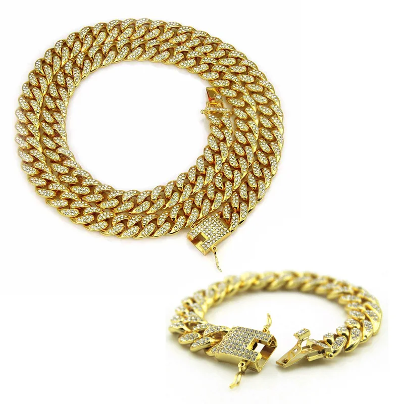 

Hip Hop Jewelry Sets For Unisex Iced Out Bracelet For Women Gold Hot Fashion Women's Necklace Drop Shipping New 2020