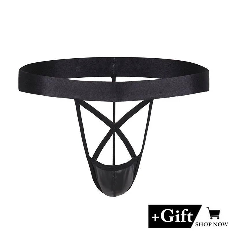 

Sexy men Temptation Erotic panties Hollow G-String Breathable hip imitation leather Panties Valentines Men Thongs Gift Panties