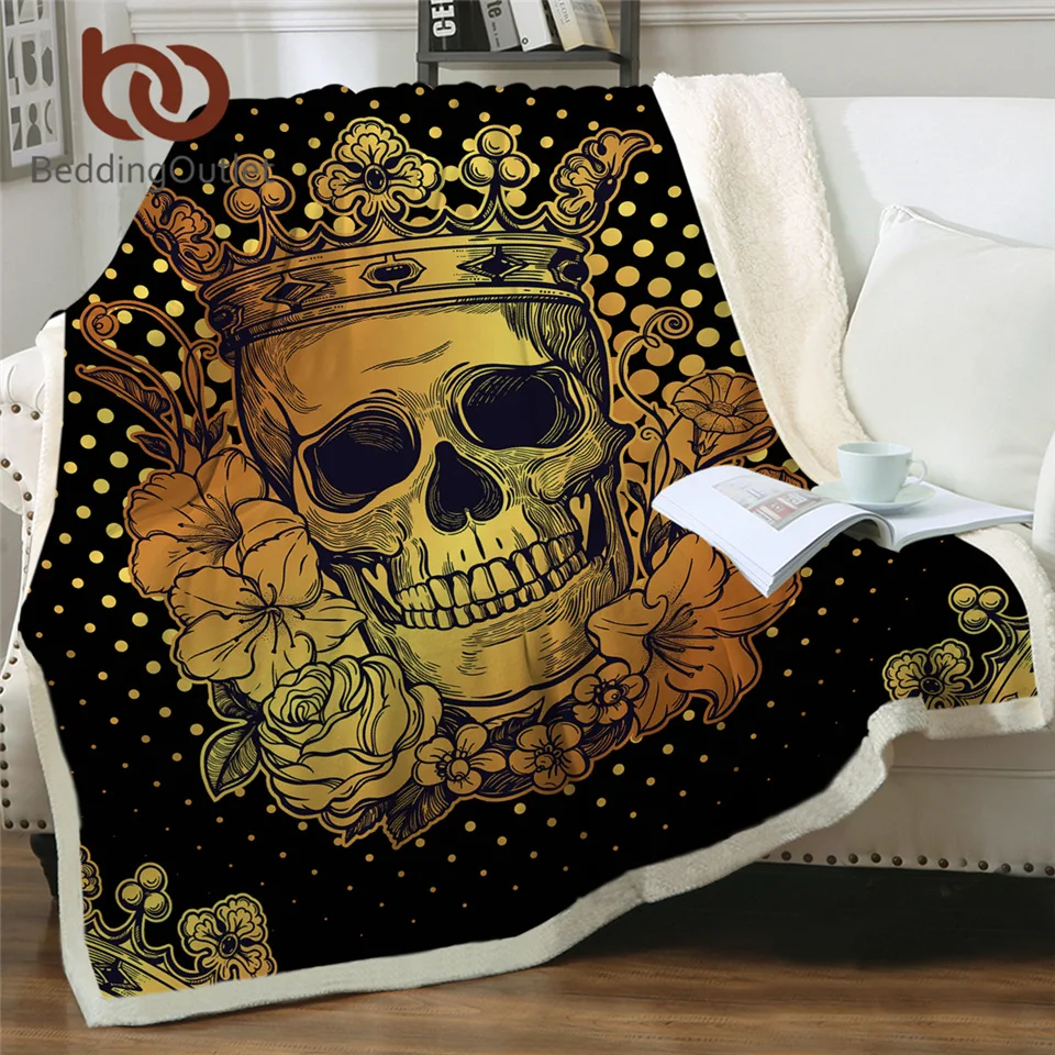 Постельные принадлежности Outlet Skull коллекция шерпа одеяло Цветочный Золотой плюшевый диван пледы одеяло Готическая Корона Роза Сахар Череп тонкое одеяло