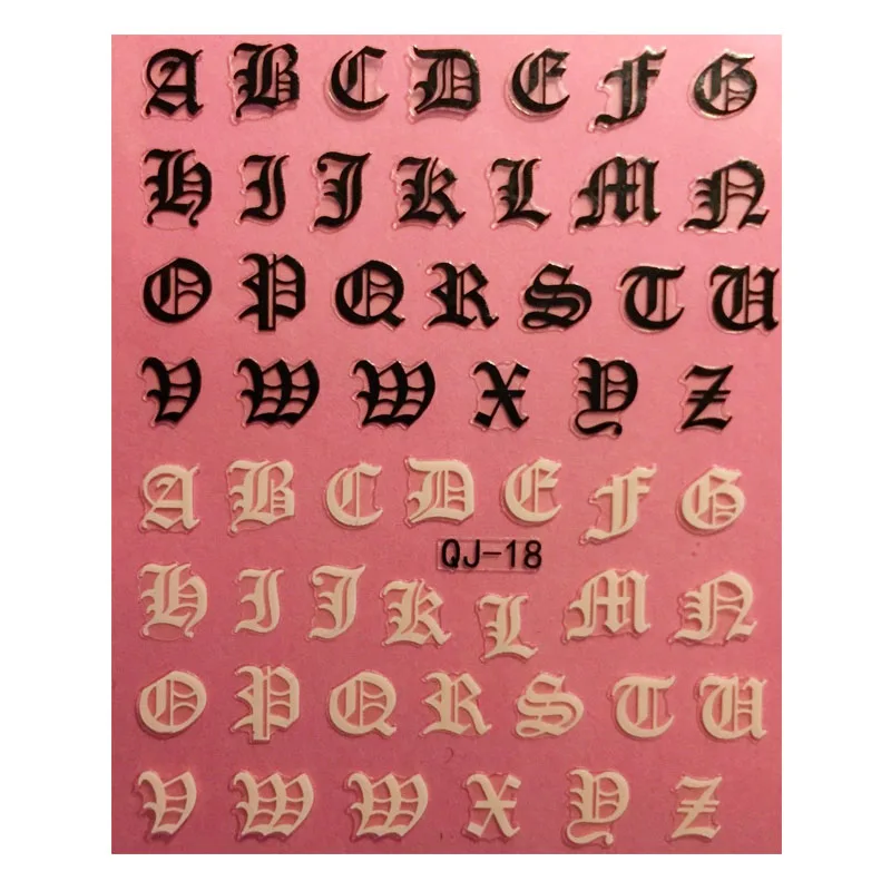 3D наклейки для дизайна ногтей буквы алфавита белые черные золотые акриловые