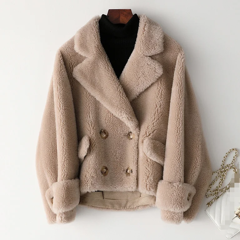 Женская зимняя шуба из натуральной овечьей шерсти 2019 женская замшевая кожаная