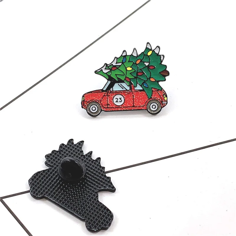 

5 styles Christmas Enamel Pin Christmas Tree Car Coffee Cup Brooch Backpack Clothes Lapel Pin Cartoon Jewelry Gift for Kids