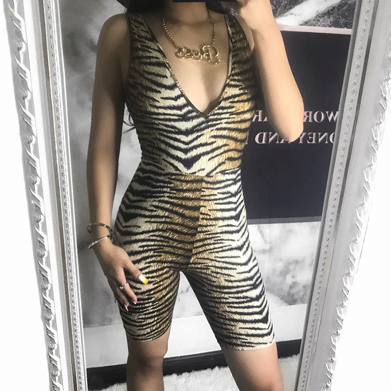 

Leopard Skinny Spaghetti Strap Sleeveless Street Woman Rompers Bar Club Bodycon Bodysuit En Jumpsuits Body Femme Clothes Vintage
