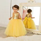 Желтый с юбкой из тюля; Детское платье для дня рождения украшение из пайеток, с большой бант, для маленьких девочек, пышное вечернее платье индивидуальный заказ