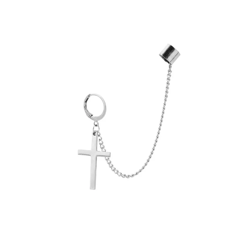 

Korean Punk Ear Clip Cuff Wrap Earrings Cross Boys Men Stainless Steel Women Stud Earring Hipster Rock Grunge Accessory Unisex