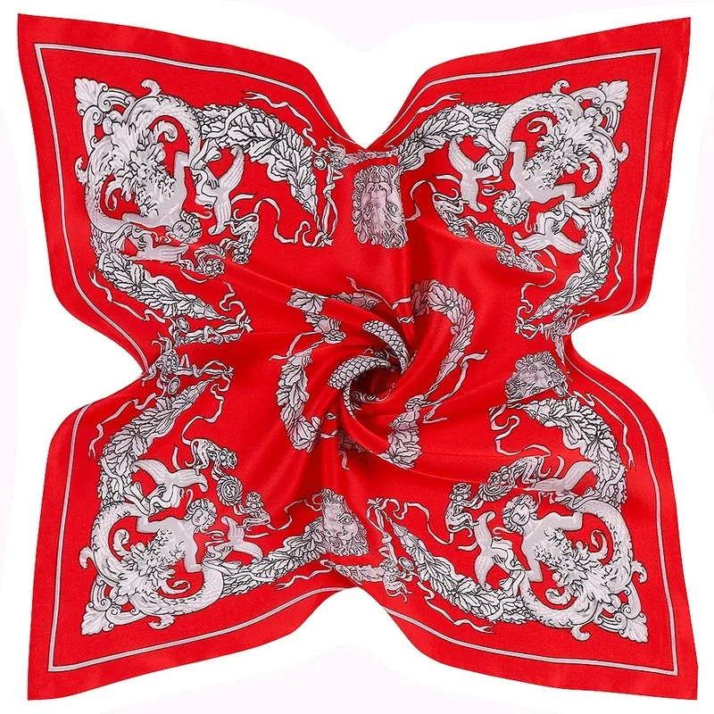 Платок женский Шелковый атласный с принтом льва 53 см Matagorda небольшие Квадратные