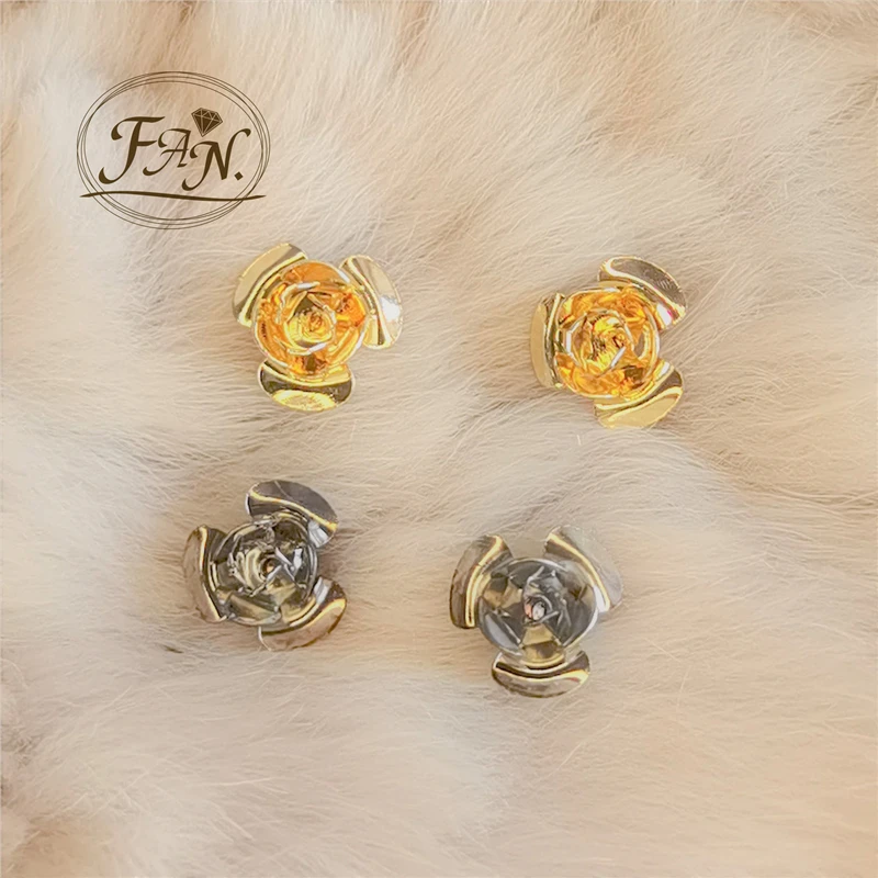 

2021 New Trendy Charming Classic Rose Office Lady Style Golden and Silver Color Metal Hot Sale Stud Earrings for Girls & Women