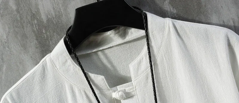 Льняная футболка в китайском стиле с дисковыми пуговицами мужской летний костюм