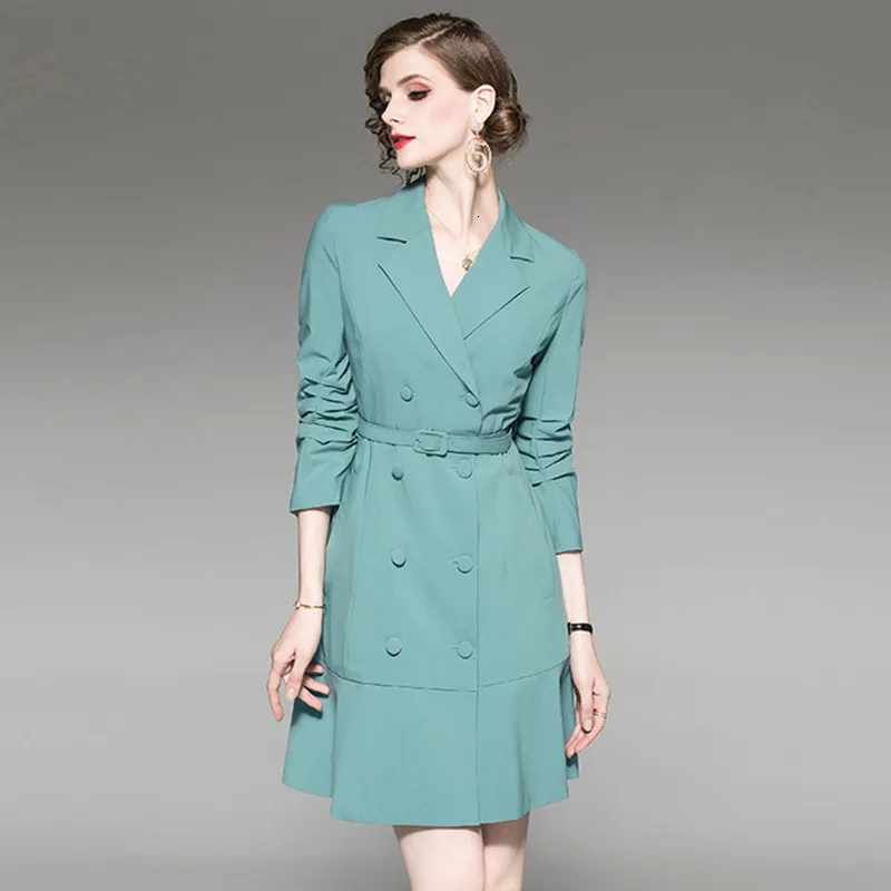 

Vintage Runway Elegant Blazer Dress Women Spring Autumn Winter Double Breasted Slim Office Ladies Work Wear Dresses Female Belt