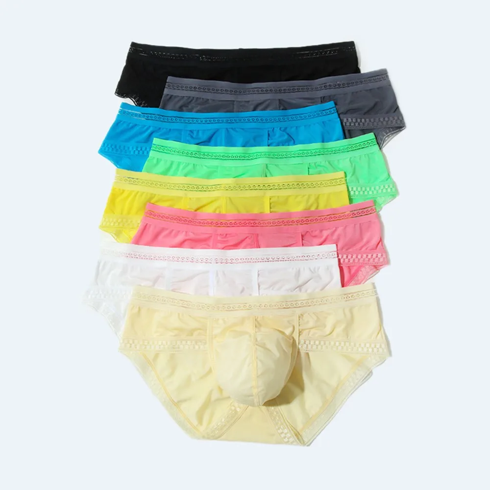 

Fashion Ice Silk Sexy Underwear Men Briefs Seamless Breathable Sissy Panties Men Bikini Solid U-Bulge Low Waist Soft Underwear