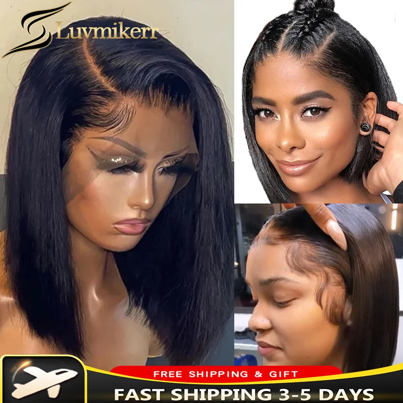 

Straight Short Bob 13x4 Lace Frontal Wigs Glueless Pre Plucked HD Transparent Human Hair Lace Front Wig For Women Bleached Knots