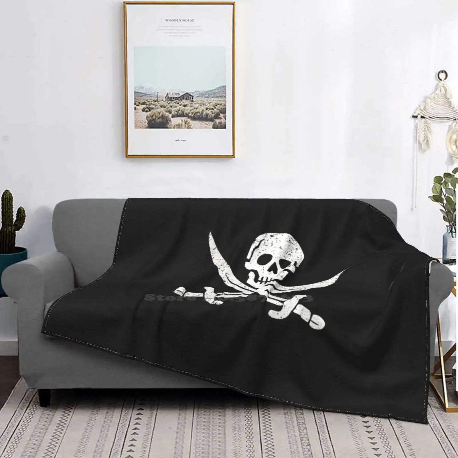

Untitled Creative Design Comfortable Flannel Blanket Lover Kids Fan Pirate Flag Buccaneer Black Sails Crossbones Skull Pirates