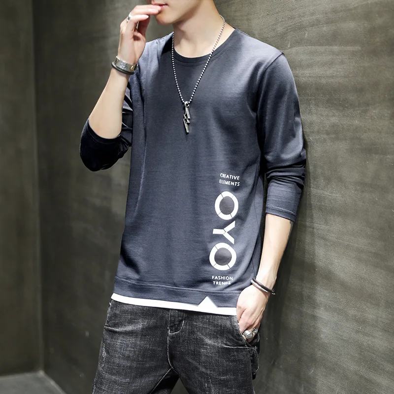 

2021 Spring & Autumn New Korean Casual Simple Solid Color Casual All-match Slim Plus Size Men Long-sleeved T-shirt Free Shipping