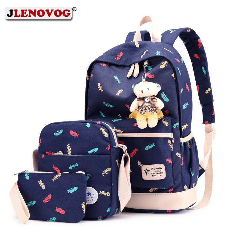 Холщовая школьная сумка для девочек-подростков 3 шт. модные рюкзаки с цветочным