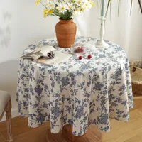 Floral Linen Cotton Tablecloth With Tassel retro nappe de table Table Cover round Dining Table Cover Tea Table Cloth Tafelkleed