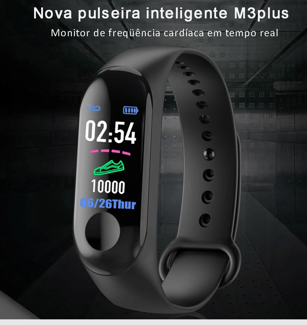 M3 Plus смарт-браслет часы с ремешком пульсометр кровяное давление водонепроницаемый Браслет фитнес-трекер умный Браслет Android