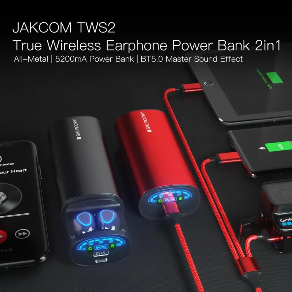 

JAKCOM TWS2 True Wireless Earphone Power Bank Super value than earpiece case power bank cover sport headphones