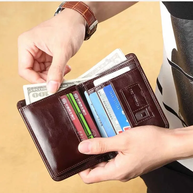 

Men's Genuine Leather Wallet Blocking Business Card Holder Theft Vertical Man Pocket Purse Wallet Men High Quality