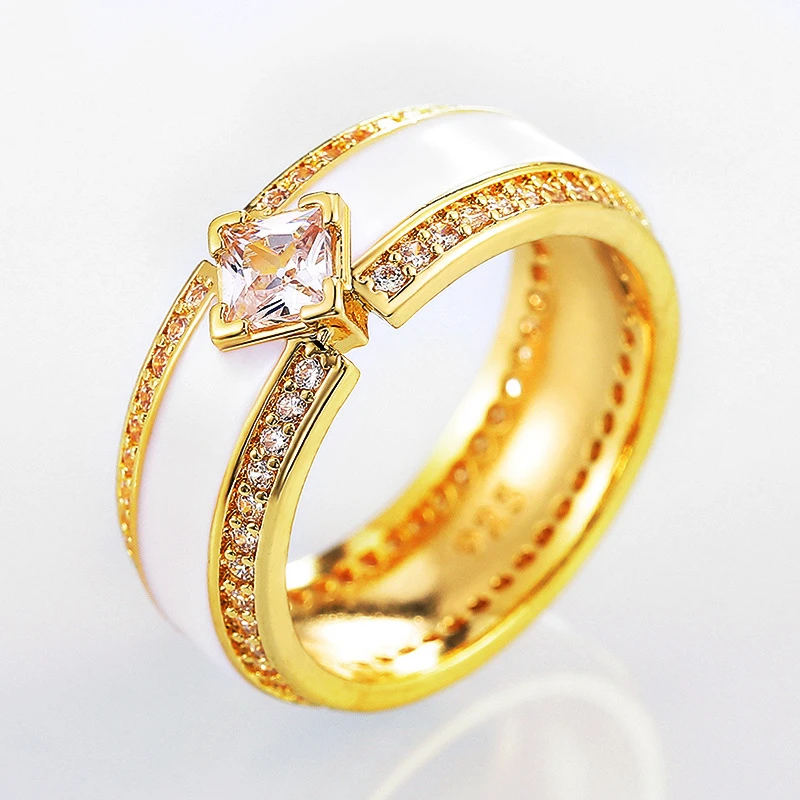

Luxury Gemstone Outer Ring Inlaid Zircon Dripping Oil Ring Elegant Couple Ladies Casual Wedding Party Gold-Plated Ring Jewelry