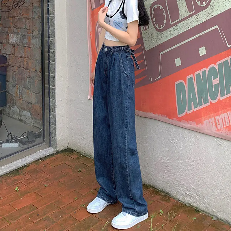

High Quality Autumn Korean Retro Loose Wide Leg Jeans Women's Design Sense High Waist Thin Straight Tube Mopping Pants Fashion