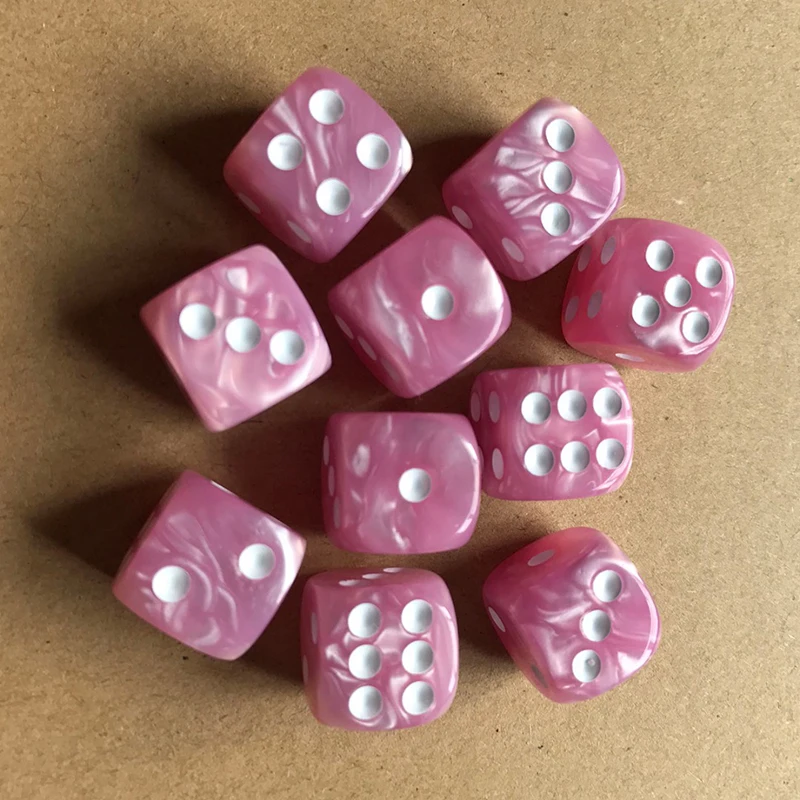 Pink Горячие 10 шт. Круглый угол жемчужные драгоценные кости 6 сторонние 16 мм игральные кости настольные бар игры вечерние забавные инструменты товары для развлечений - Цвет: Pink