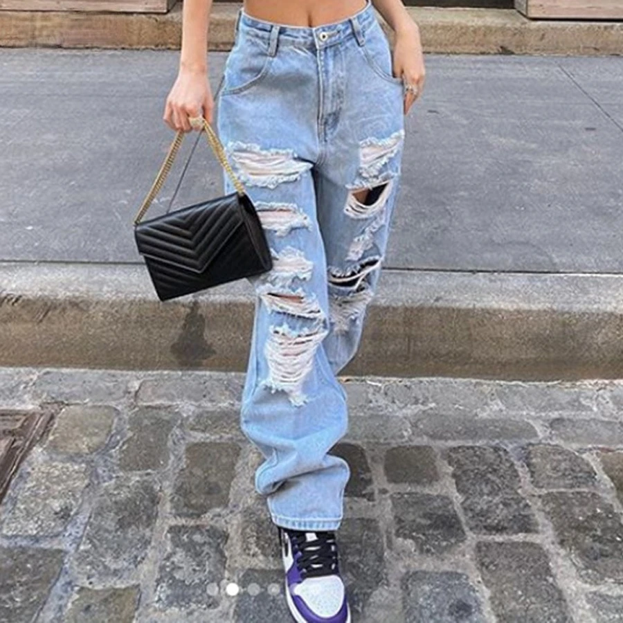 

Spring Fashion Hollow Out High Waisted Denim Casual y2k Pants Loose Hip Hop Pants Zipper Fly Streetwear Sexy Clubwear