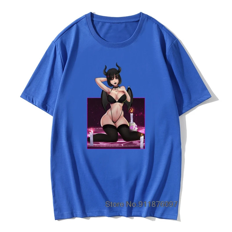 

2020 Newest Men's T Shirt Succubus Girl Crazy Tee Shirt Camisa Hentai Anime Lewd Sexy Japan Waifu T Shirts Big Size