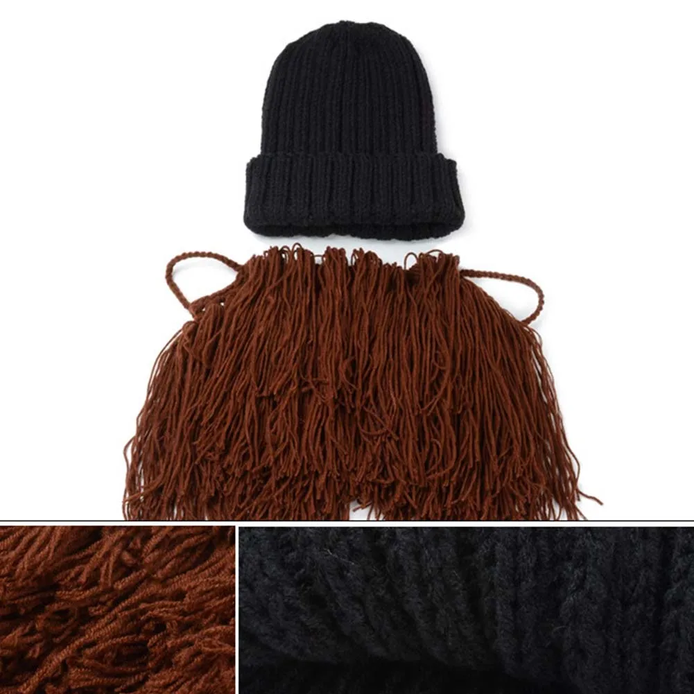 Man Vikings Beanies Knit Hats Beard Handmade Knitted Men's Winter Warm Caps Women Gift Party Mask Cosplay Cap | Аксессуары для