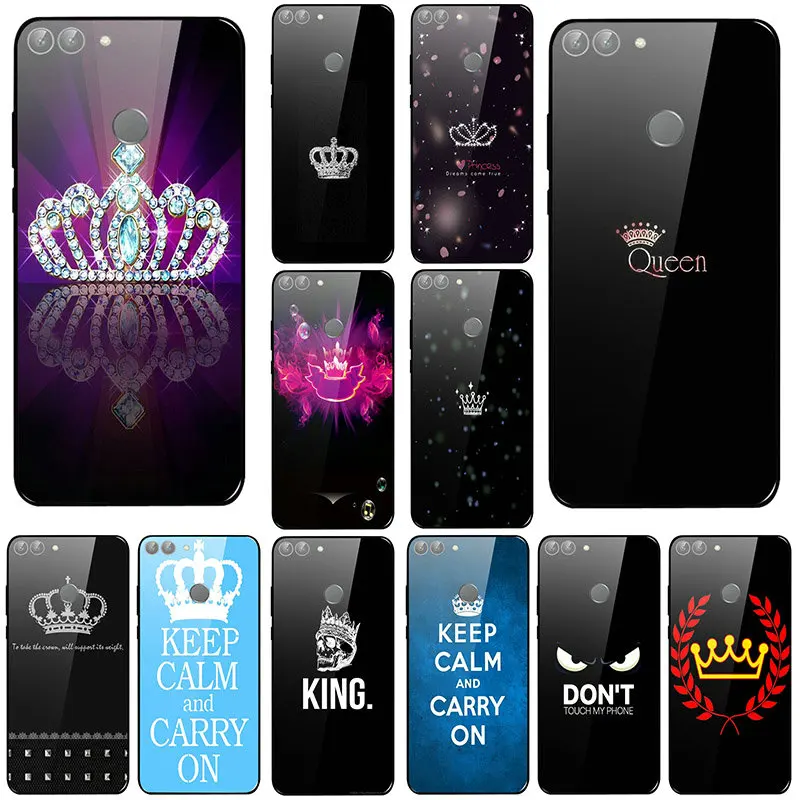 Модный Роскошный чехол для телефона из закаленного стекла Crown King Queen Huawei Honor 6X 8 8A 9