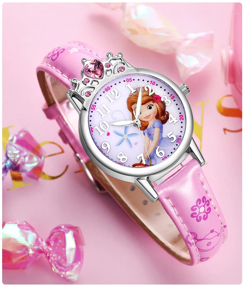 Disney Sophia Princess Кварцевые водонепроницаемые детские часы для девочек прекрасные часы
