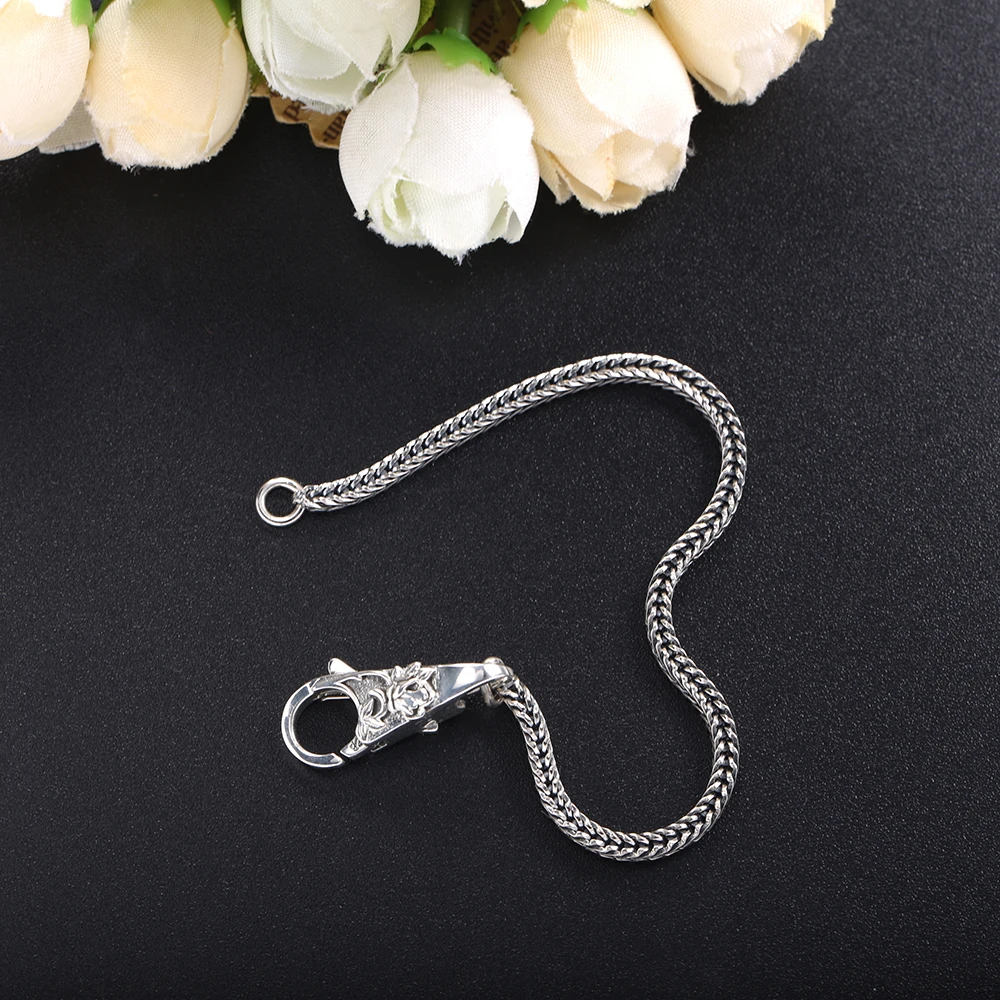 

SHADOWHUNTERS Real 925 Sterling Silver Vintage Bracelets Snake Chain Rose Flower Clasp DIY Gothic Chain With Charms For Women