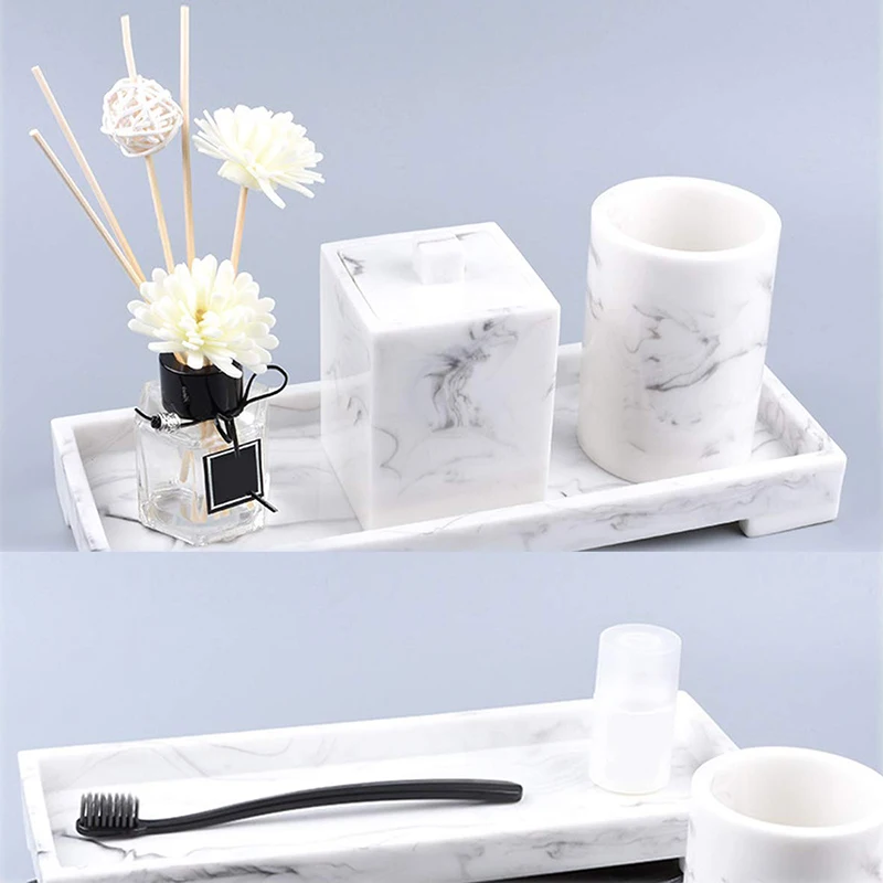 Bathroom Tray Marble Pattern Sink Tray Resin Vanity Tray for Vanity Essentials Soap Towel Toothbrush Toothpaste or Other Toilet