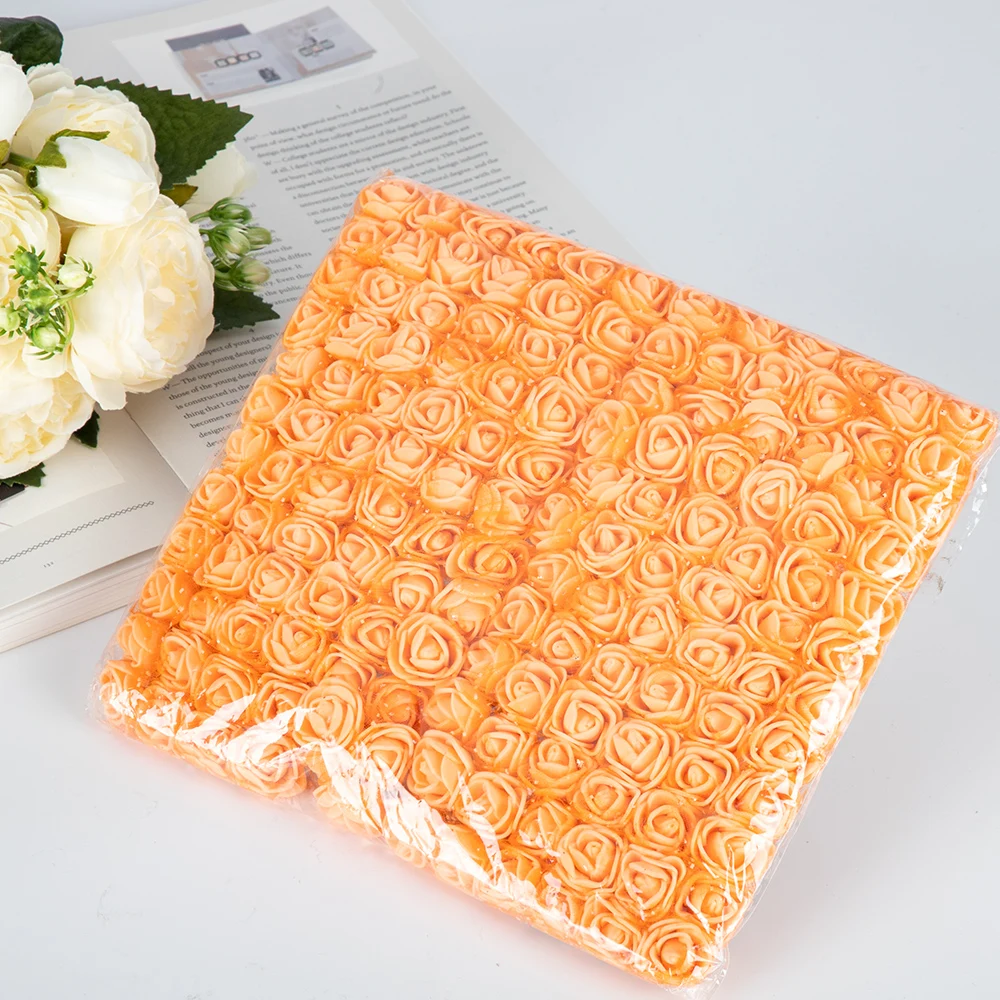 03 Orange 144 шт., 2 см, искусственный букет из пенопласта, розы, свадебные, домашние, вечерние, на День святого Валентина, украшения, сделай сам, венок, скрапбук, подарочная коробка - Цвет: 03 Orange